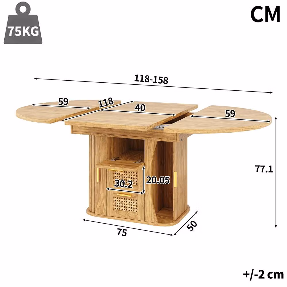 Matteo Extendable Dining Table with Rattan Storage Drawers in Natural Wood Look and Black/Brown Finish – 3