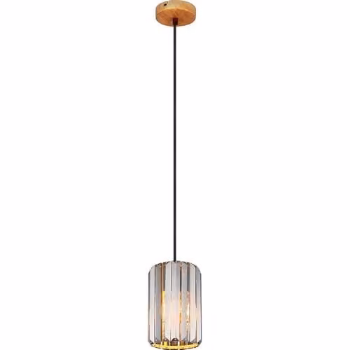 Netlighting Run Slim Pendant Light with Smoke-Coloured Crystals and Wood Look Metal, Brown, Diameter: 13.5 cm, Height: 120 cm