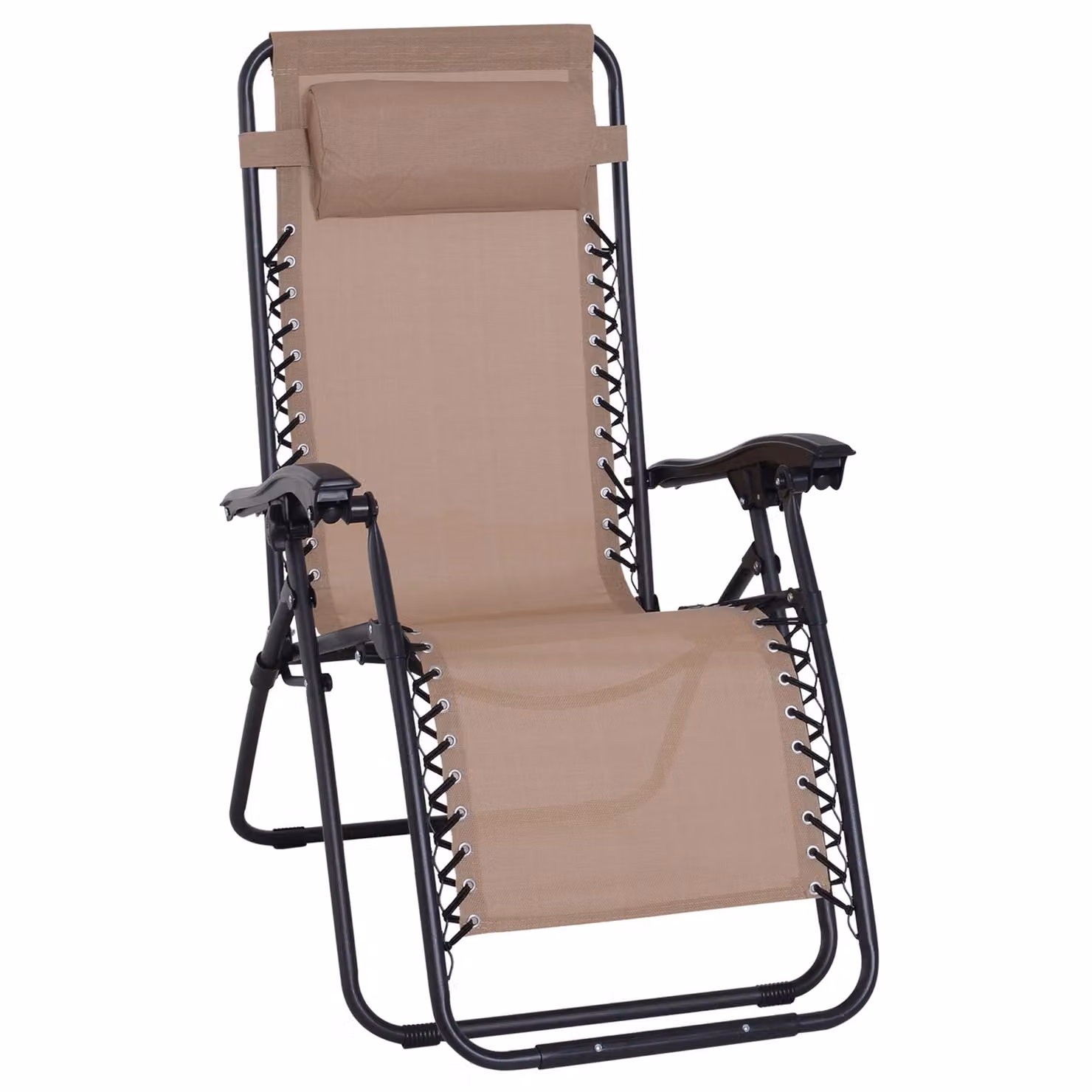 OUTSUNNY Zero Gravity Reclining Lounger with Adjustable Headrest and Pillow in Beige – 2