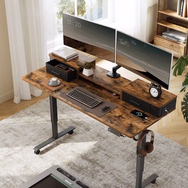 VASAGLE Electric Height Adjustable Standing Desk in Bronze and Brown