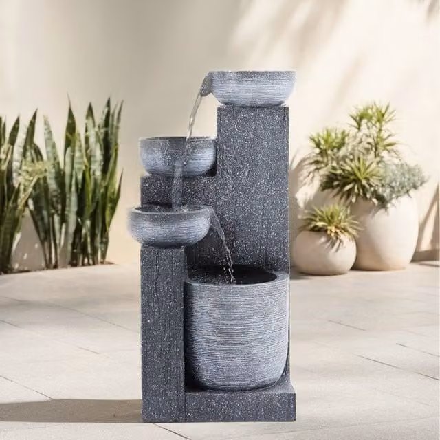 Lifeideas Solar Powered Cascading Tabletop Garden Fountain in Grey, Diameter: 25.5 cm