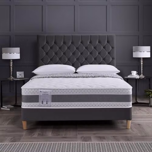 RestRelax Stratford Hybrid Memory Foam and Coil Quilted Mattress, Medium Soft Tension, White and Grey, W/D/H: 90 x 190 x 25 cm – 2