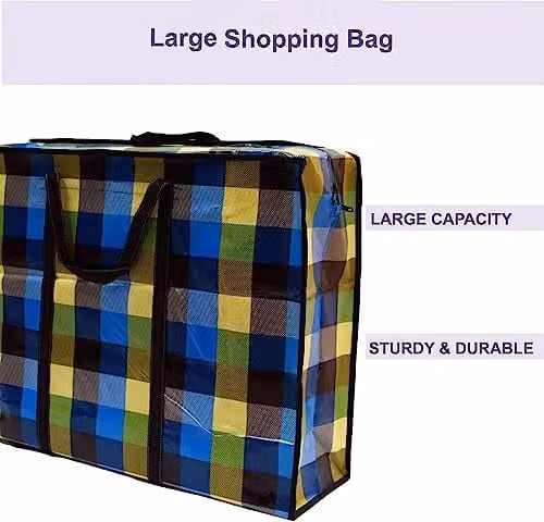 KAV Multicolour Reusable Waterproof Laundry and Storage Bags with Handles and Zippers, Pack of 10, W: 50 cm, D: 35 cm – 5