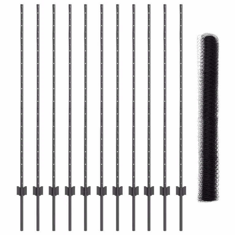Berkfield Home Grey Steel U-Channel Fence Posts and Hexagon Fence Set, 22 pcs, Height: 140 cm