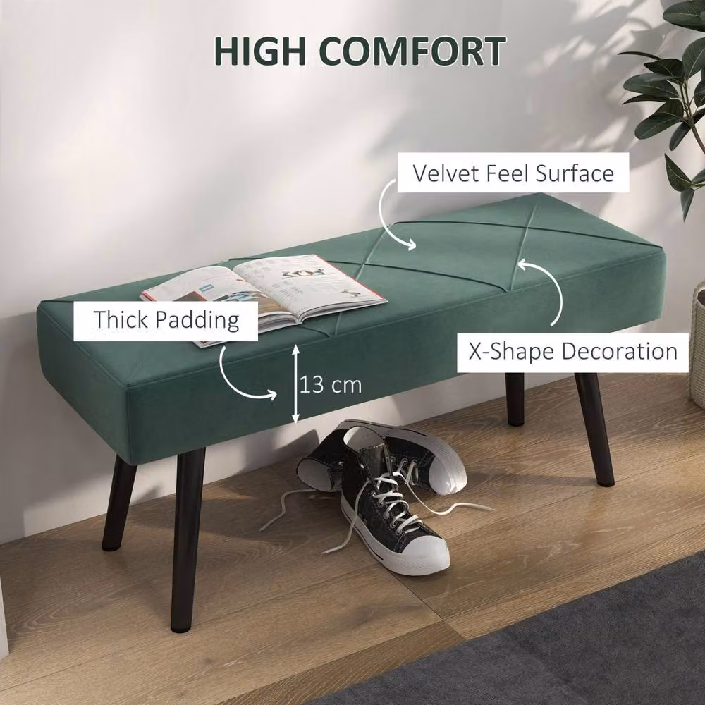 Wyld Haus Mazuka Green Velvet End of Bed Bench with Geometric X Stitching – 4