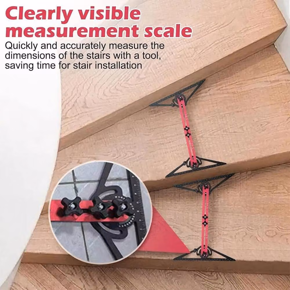FLAVORA Red Aluminium Stair Tread Template Measuring Tool with Storage Bag, W: 52 cm, L: 1000 cm – 3