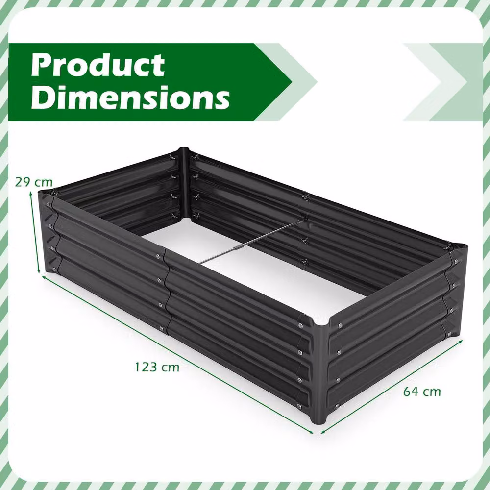 Costway Galvanised Steel Raised Garden Bed Metal Planter Box, Grey, W: 123 cm, D: 64 cm, H: 29 cm – 3