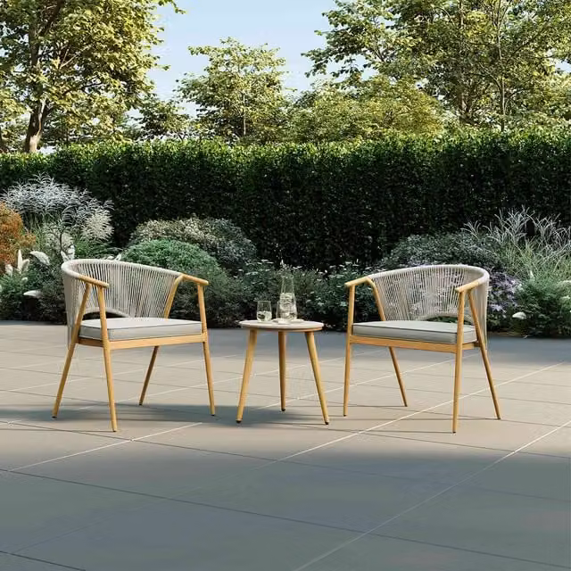 Charles Bentley Almada Mid-Century Bistro Set in Grey and Brown Aluminium Metal