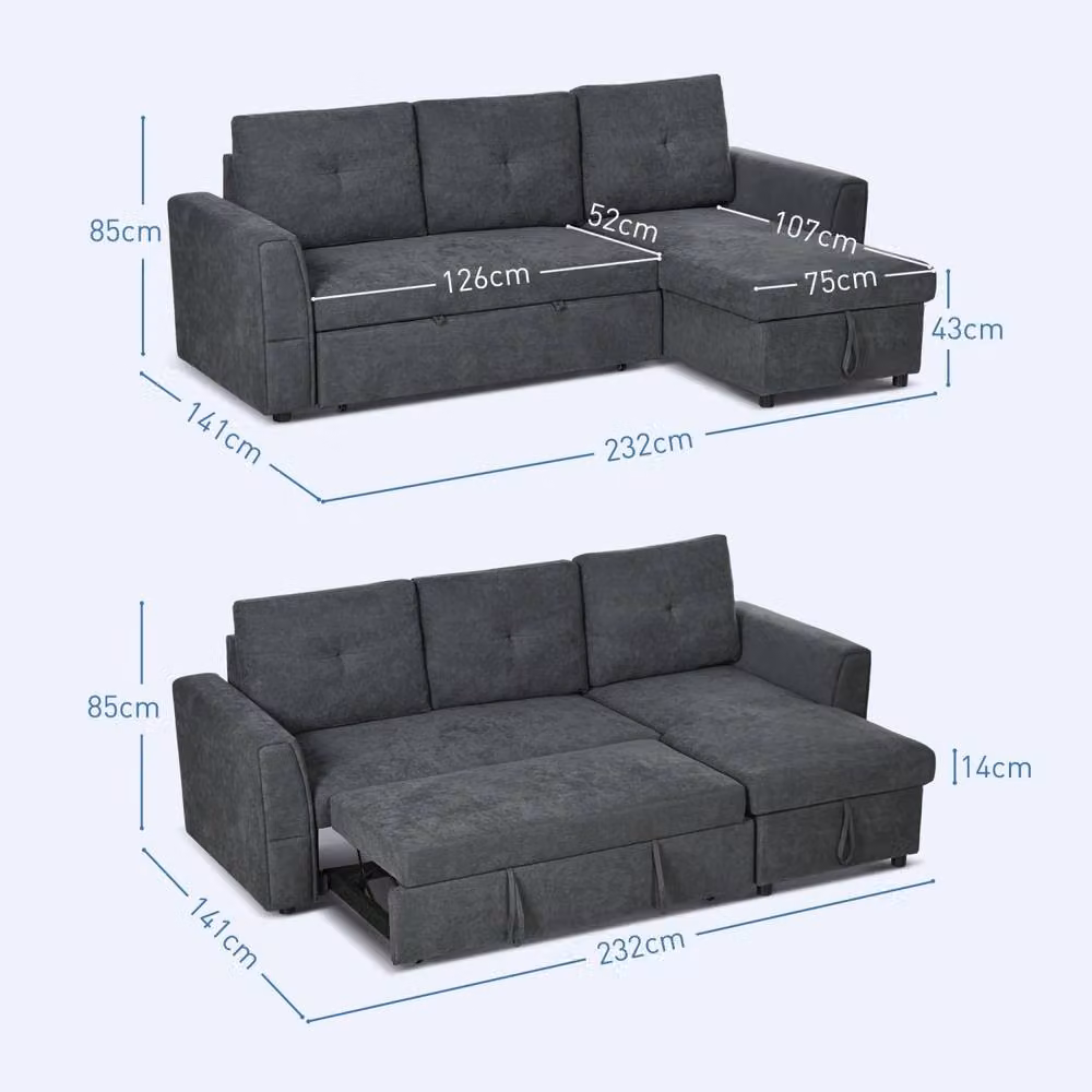 Wyld Haus Moso 3 Seater L Shaped Pull Out Sofa Bed in Dark Grey with Hidden Storage – 3