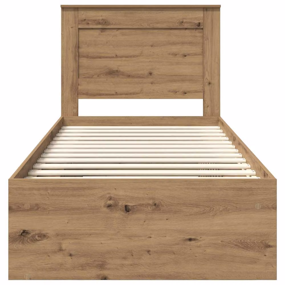 Berkfield Home Artisan Oak Bed Frame in Brown with Solid Pine Wood and Flat Fixed Slats, W: 75 cm, L: 190 cm – 4
