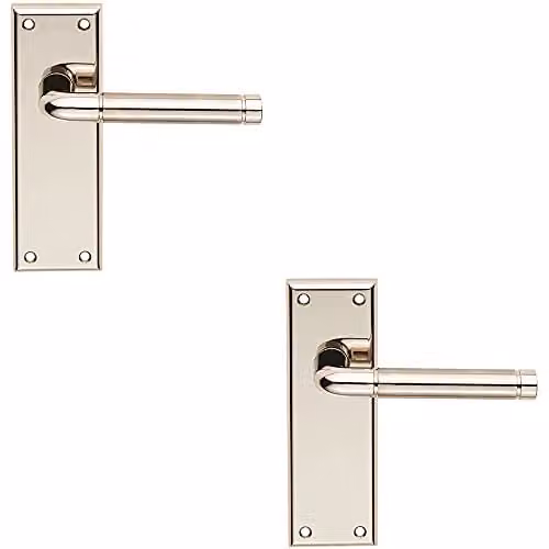 Loops 2 Pack Round Bar Handle on Latch Backplate in Polished and Satin Nickel, W: 15 cm, H: 5 cm