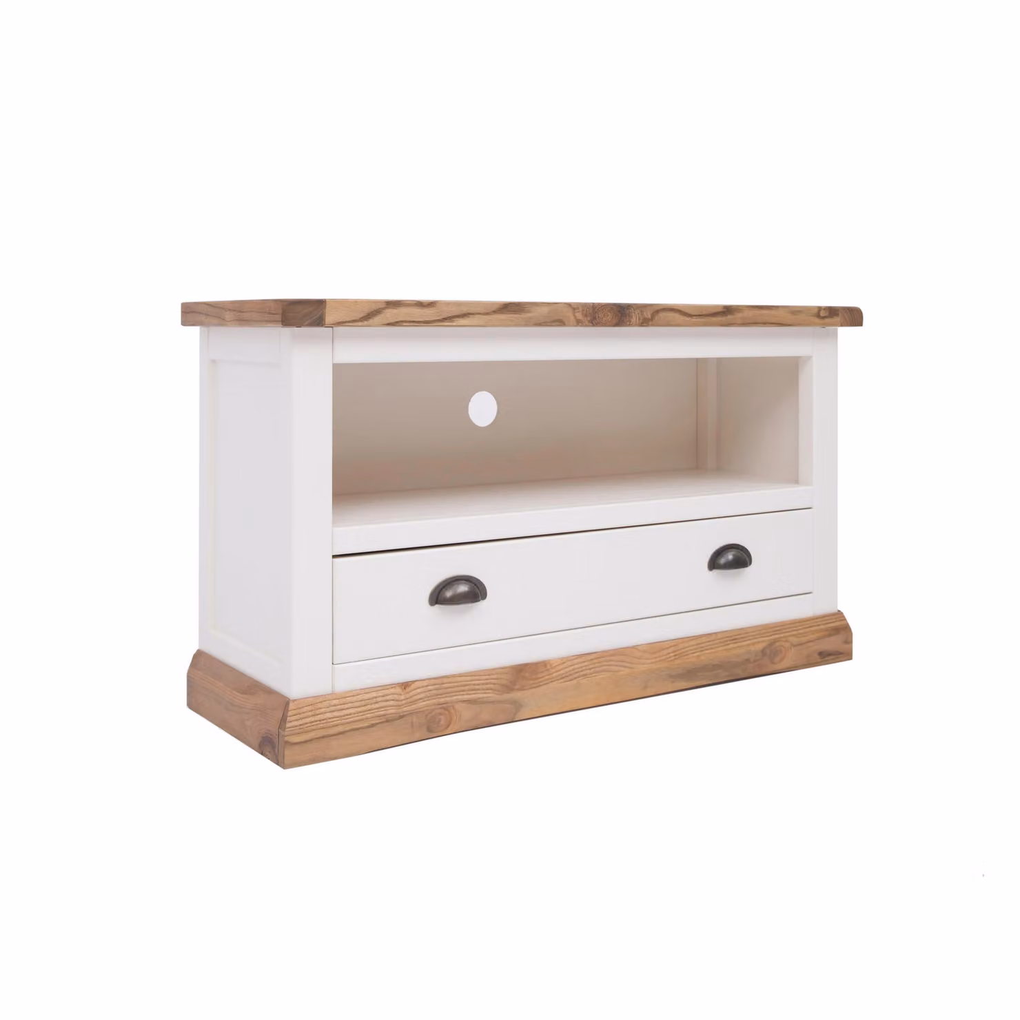 Cabinet Bits Tropea Off-White 1 Drawer TV Cabinet with Brass Cup Handle and Ash Wood Finish – 2