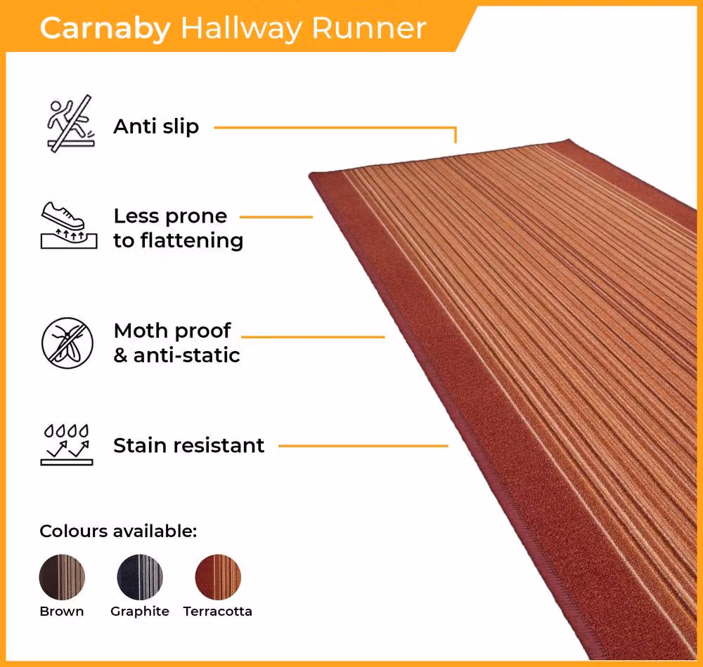 runrug Carnaby Hallway Runner Rug in Terracotta, Non-Slip and Hardwearing, W: 100 cm, L: 240 cm – 3