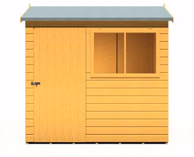 Shires Lewis Reverse Apex Style D Shed with Single Door in Brown, W: 213.4 cm x D: 152.4 cm
