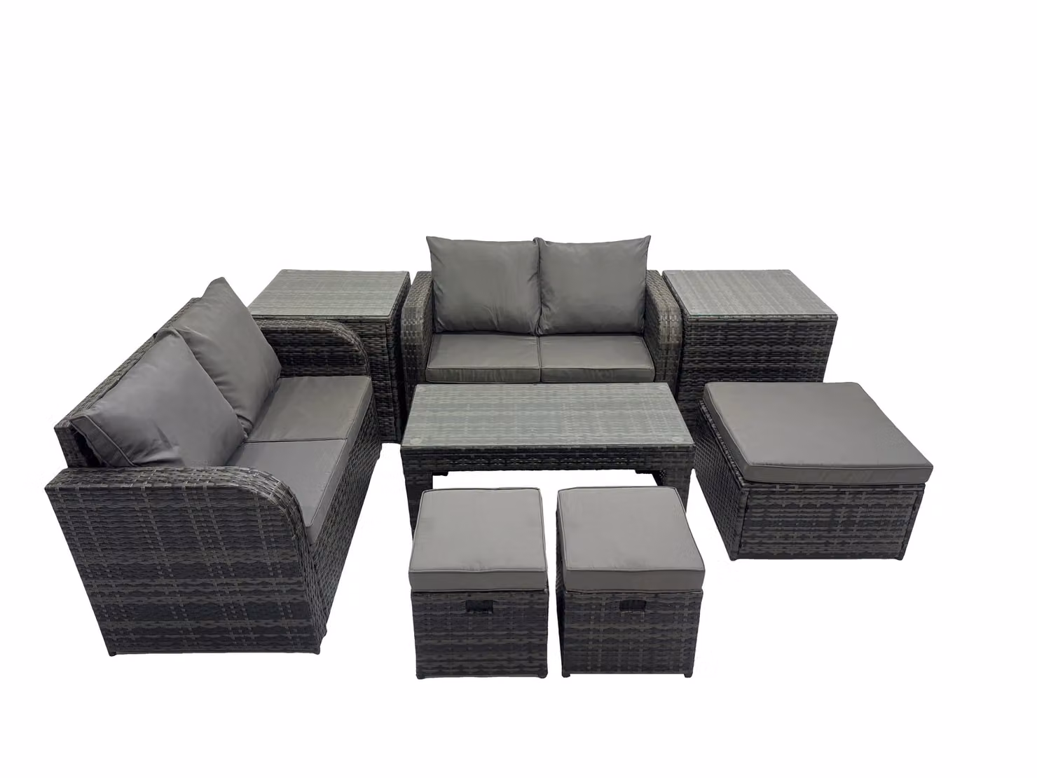 Fimous Garden Outdoor Furniture Set in Dark Grey with 2 Side Tables and 3 Stools – 2