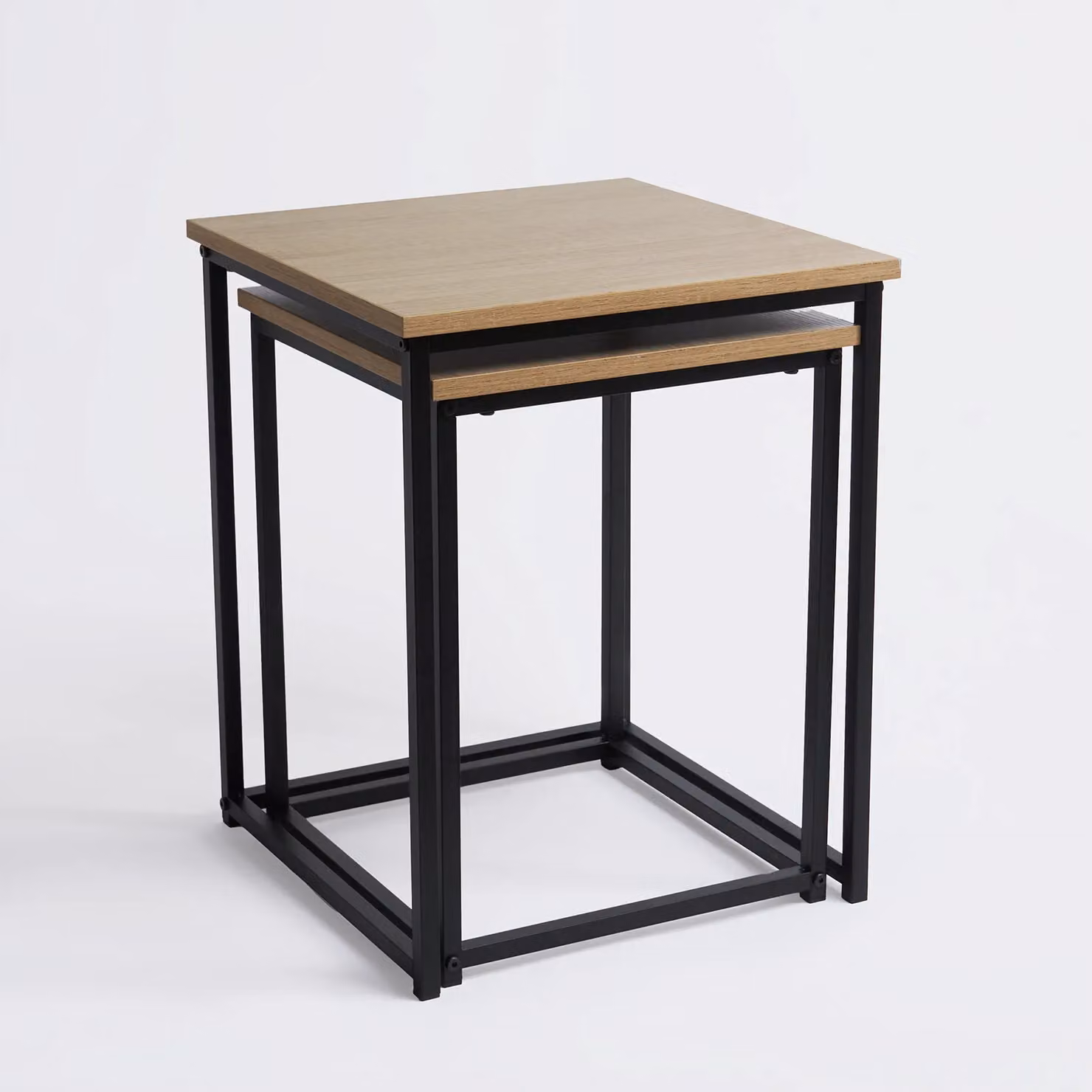 OHS Manhattan Set of 2 Square Nest of Tables in Light Oak and Brown – 3