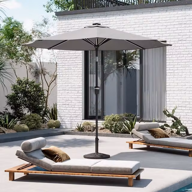 Breeins Outdoor Patio Parasol with LED Strips and Concrete Base in Grey