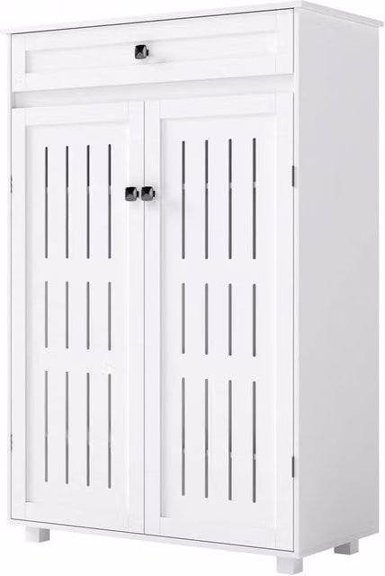FORGEVIO Modern White Shoe Cabinet with Hinged Doors and Internal Shelves, H 116.0 x W 78.0 cm