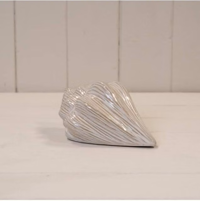 KDMD Elegant Glazed Ceramic Shell Ornament with Textured Detail in White