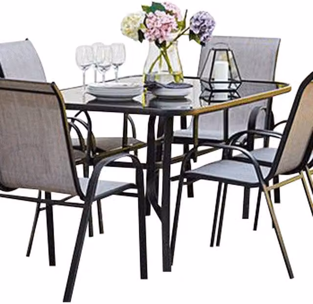 Madefor.living Rufford 6 Seat Metal and Glass Garden Dining Set in Grey and Black