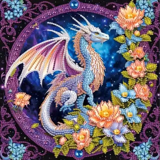 Syntego Floral Chinese Dragon Diamond Painting Kit for Adults, Multicolour