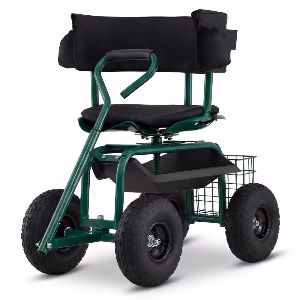 Costway Rolling Garden Work Seat with Wheels and Swivel Seat in Green – 7