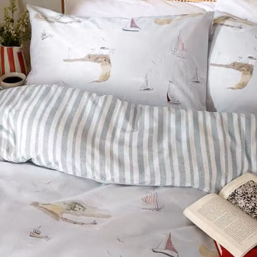 Riva Home Abersoch Shore Reversible Nautical Striped Combed Cotton Duvet Cover Set, Blue, W/H: 200 x 200 cm – 2