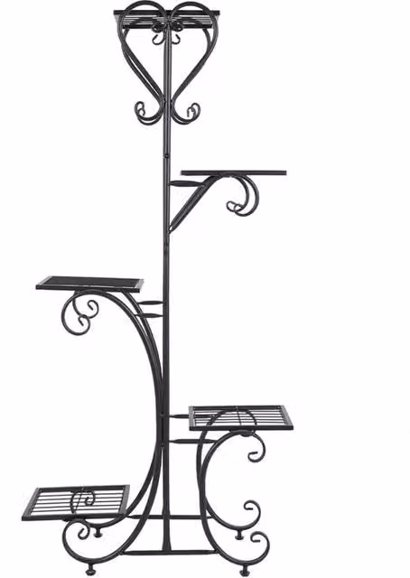 VOGREX 5 Tier Metal Plant Stand, Black Matt Flower Pot Holder and Bonsai Display Rack, H 116.0 x W 57.0 x D 25.0 cm – 1
