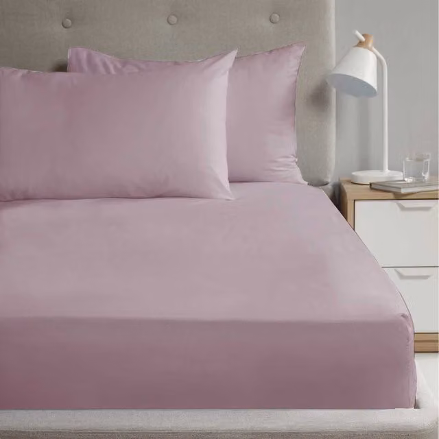 Rapport Home Polycotton Fitted Sheet in Lilac, King Size, W/D/H: 180 x 200 cm