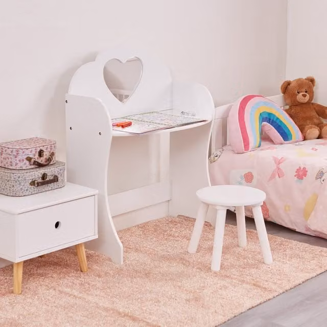Liberty House Toys Kids White Wooden Dressing Table and Stool Set