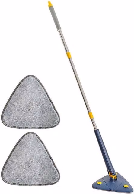 Nordara 360 Degree Rotatable Triangular Microfibre Cleaning Mop with Wringer and Wall Mountable Long Handle in Blue, Length: 120 cm – 1