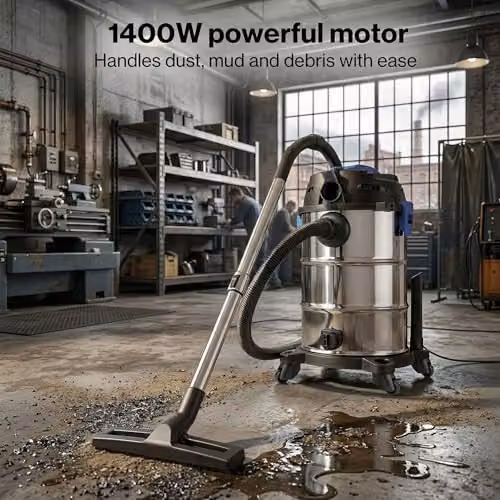 Spector 30L Wet and Dry Vacuum Cleaner in Silver and Blue with 1400W Motor, Blower Function and Power Take Off Socket – 8