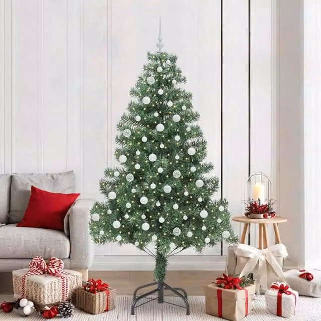 Berkfield Home Green PVC Christmas Tree with 300 LEDs and Stand, Height: 210 cm – 1