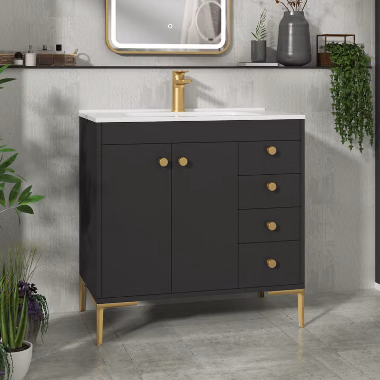 Royal Bathrooms Verona 800mm Matt Black Floor Standing Vanity Unit with Ceramic Basin, 2 Doors and 4 Drawers