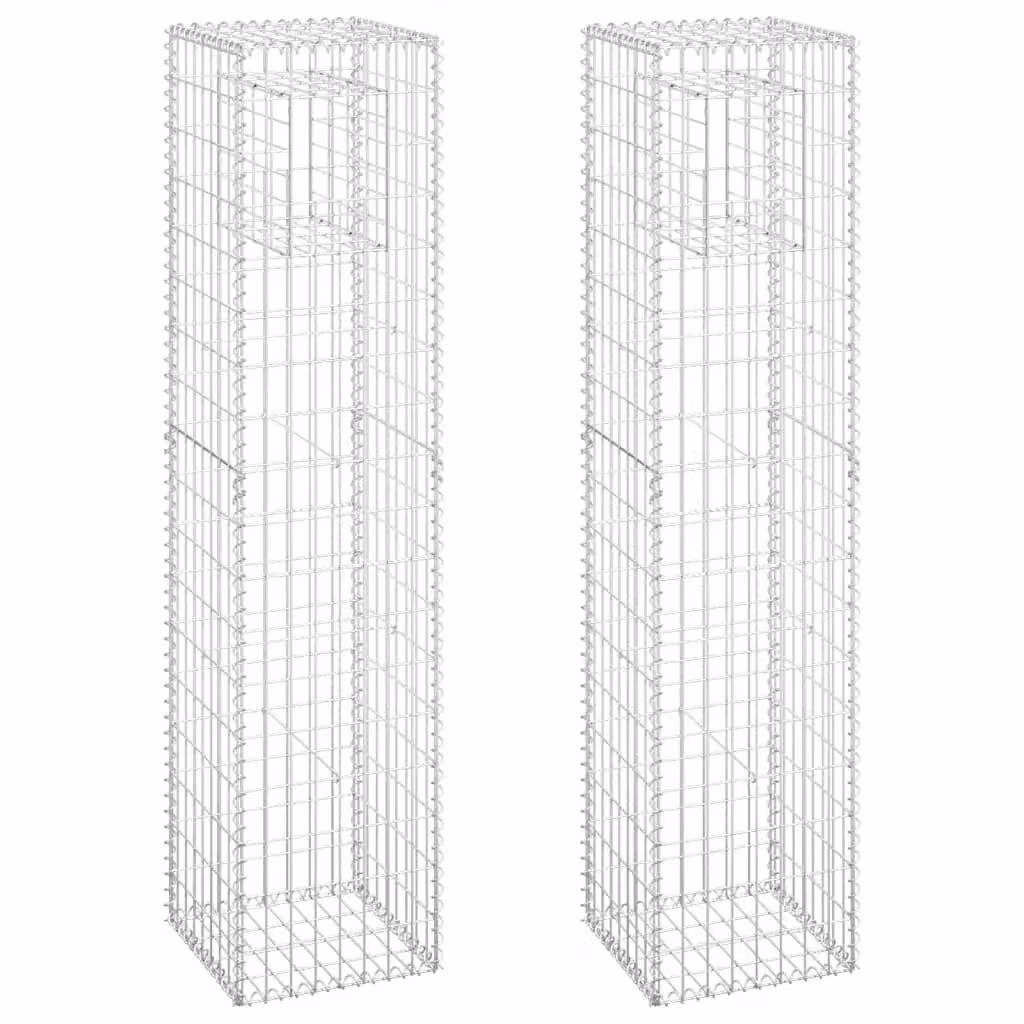 Berkfield Home Silver Iron Gabion Basket Posts, 2 Pack, W/D/H: 40 x 40 x 180 cm
