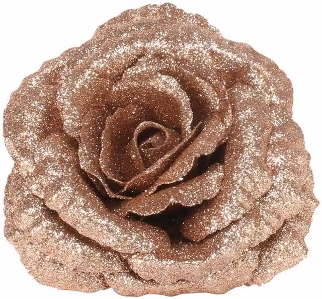 Kingsbury Gifts Artificial Glitter Rose Head with Clip in Rose Gold and Pink
