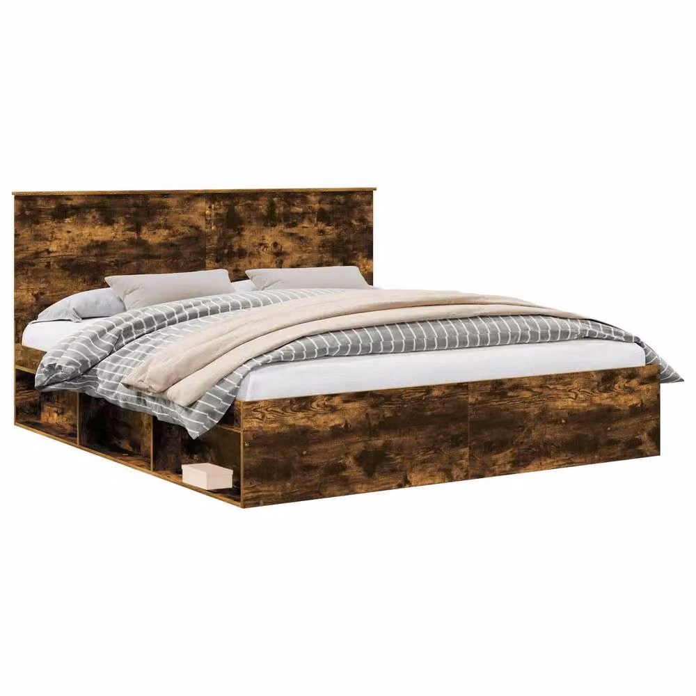 Berkfield Home Modern Bed Frame in Smoked Oak and Brown Solid Pine Wood, W/D/H: 180 x 200 cm – 2