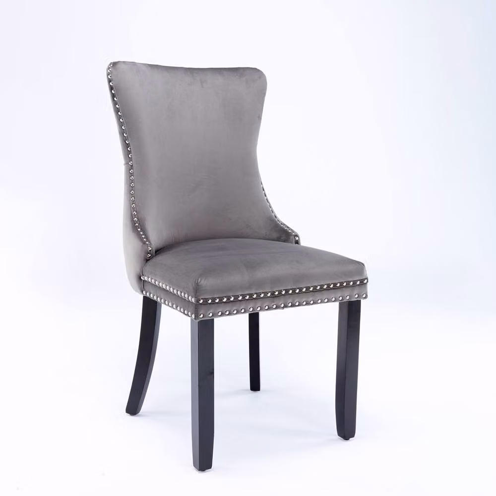 Modern Home Touch Sierra Lux Set of 4 Grey Velvet Tufted Wing Back Dining Chairs with Oak Wood Frames – 2