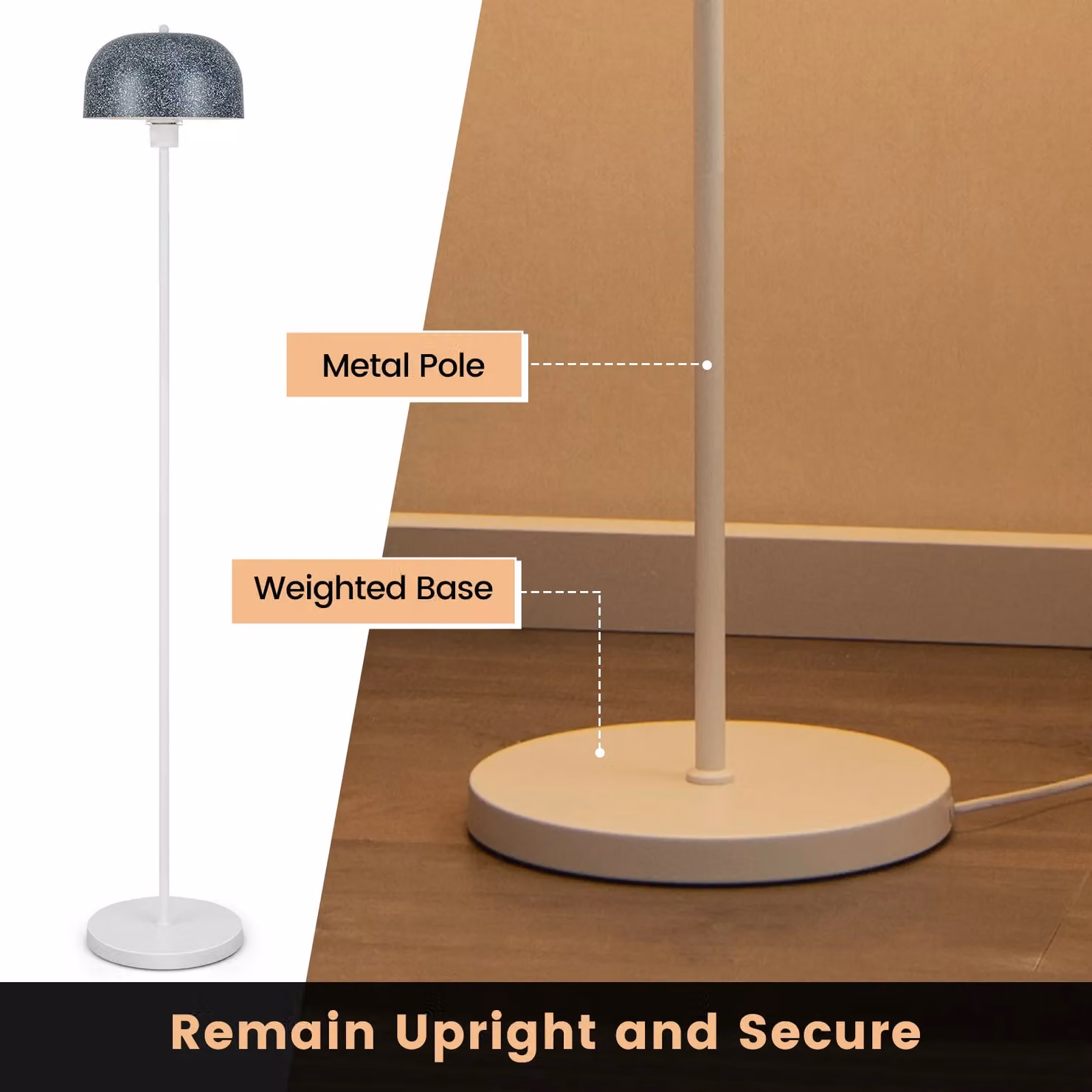Costway Modern Floor Standing Pole Lamp in Grey with Lampshade and Foot Switch, Height: 146 cm – 3