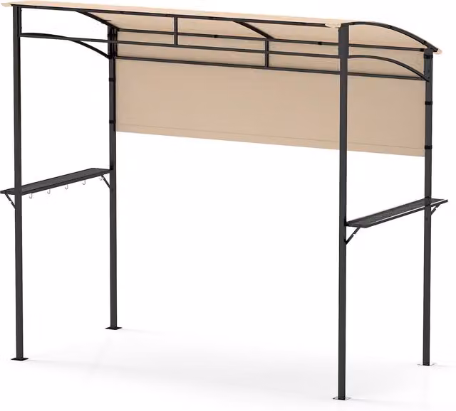 COSTWAY Curved Outdoor Patio BBQ Canopy Grill Gazebo in Beige and White, W/D/H: 210 x 108 x 108 cm