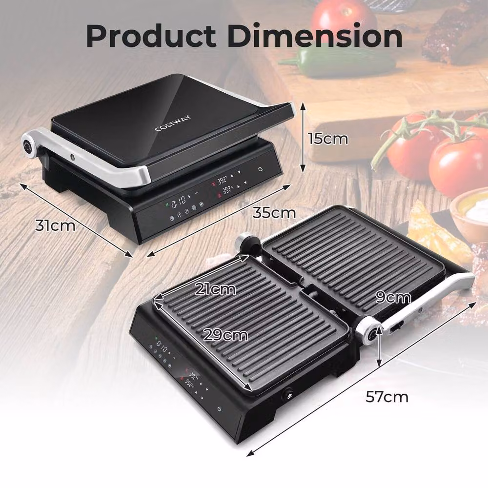 Costway 3-in-1 Electric Panini Press Grill and 1200W Sandwich Maker with Nonstick Coating in Black – 2
