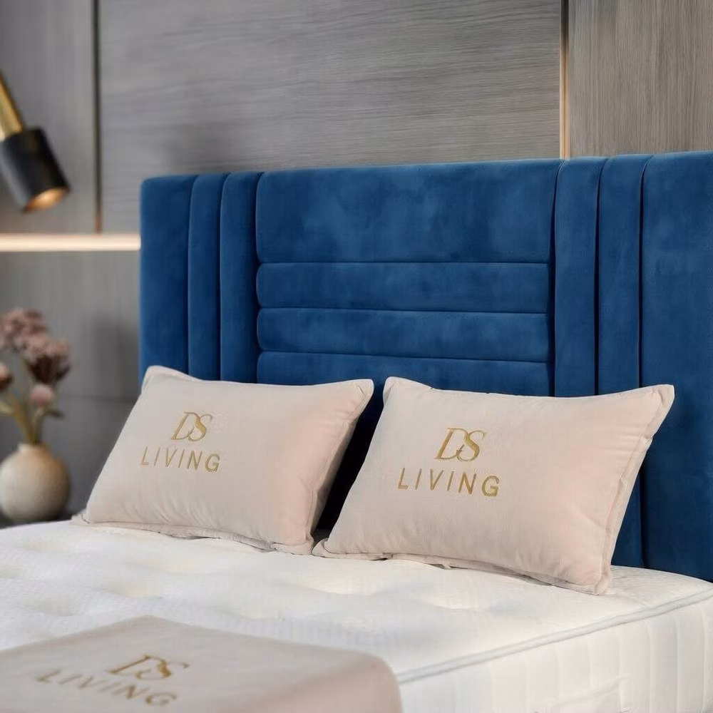 DS Living Orion Blue Velvet Upholstered Ottoman Bed, W/D/H: 140 x 200 cm – 2