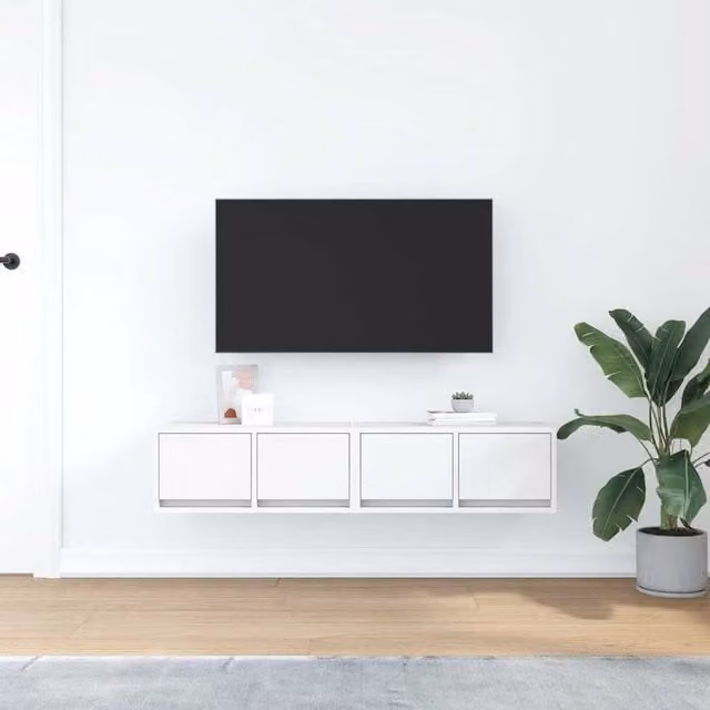 Berkfield Home Set of 2 White Engineered Wood TV Cabinets W: 60 cm, D: 31 cm, H: 25.5 cm