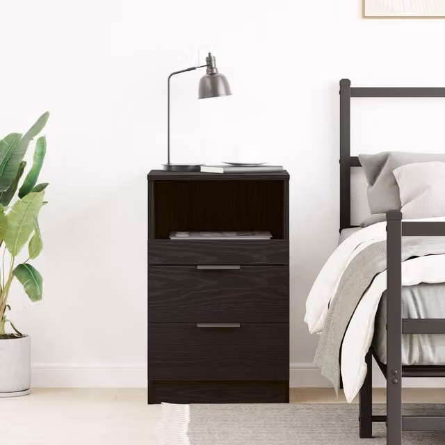 Berkfield Home Black Oak Nightstand in MDF, W/D/H: 40 x 35 x 65 cm