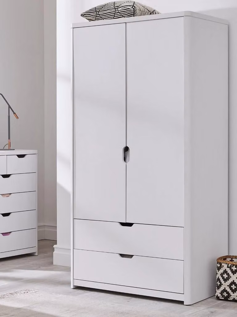 Aspen Modern Childrens Wardrobe in White Oak Effect with 2 Doors and 2 Drawers H 175 x W 85 x D 53 cm