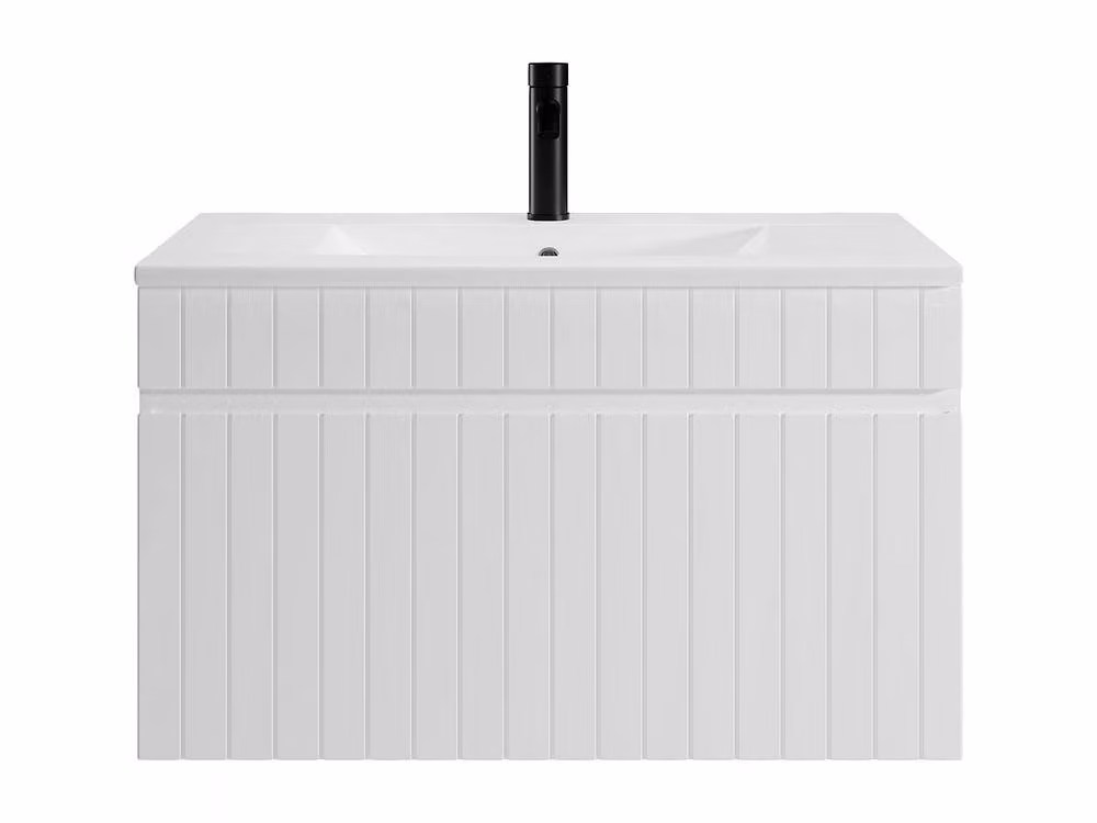 Vente-unique White Grooved Suspended Bathroom Cabinet with Ceramic Inset Basin, W: 80 cm, D: 46 cm, H: 46 cm – 2