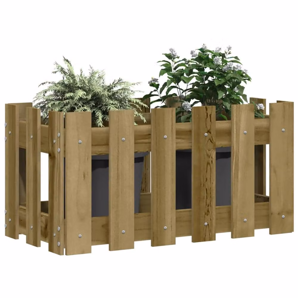 Berkfield Home Garden Planter with Fence Design in Brown, Impregnated Wood and Plastic, W: 60 cm, D: 30 cm, H: 30 cm – 3