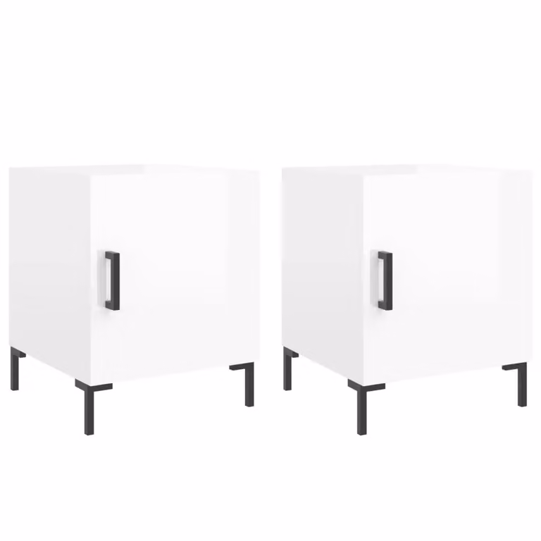 Berkfield Home Set of 2 High Gloss White Modern Bedside Cabinets, W/D/H: 40 x 40 x 50 cm