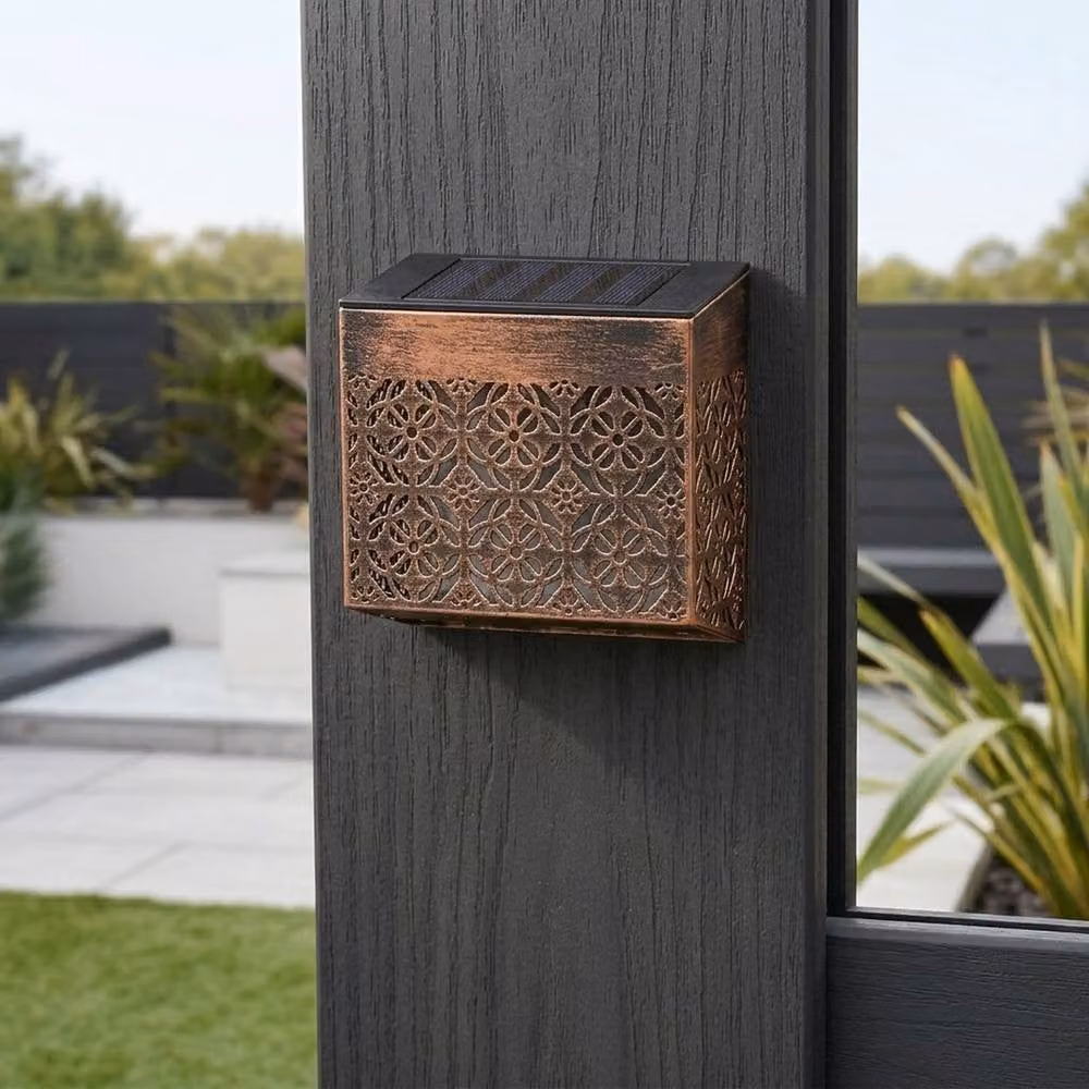 Garden Greatness Maroc Solar LED Wall and Fence Post Light in Bronze with Cool White Glow – 4