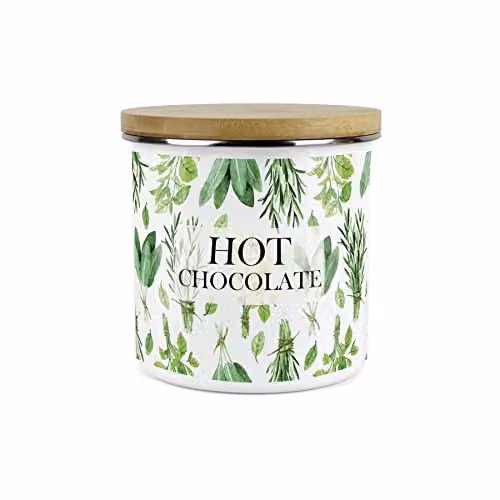 Purely Home Floral Metal Enamel Kitchen Food Storage Container in White, Green and Brown – 1